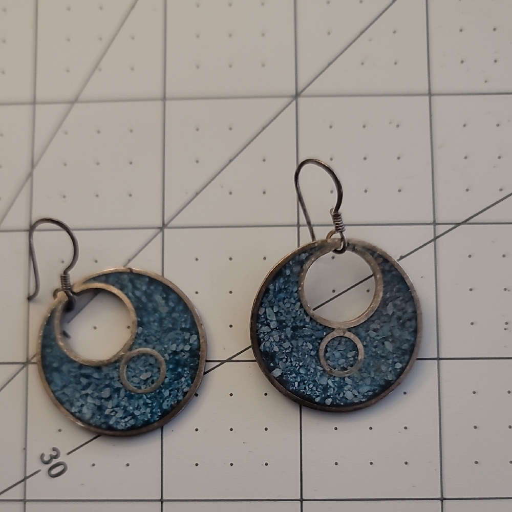 Chic Blue Stone 925 Circle Earrings